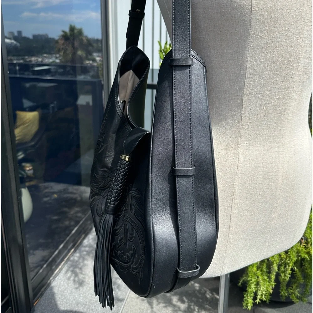 Shanghai Tang Black Leather Hobo Bag - Picture 4 of 14